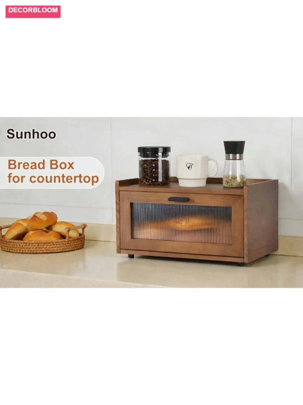 Stackable Pine Wood Bread Box with Magnetic Acrylic Door